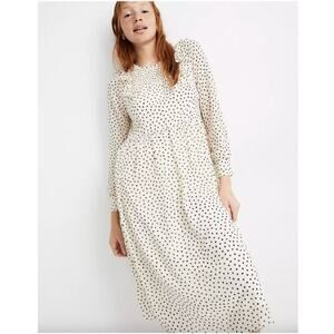 Madewell Smocked Ruffle-Shoulder Midi Dress in Inkbrush Dots